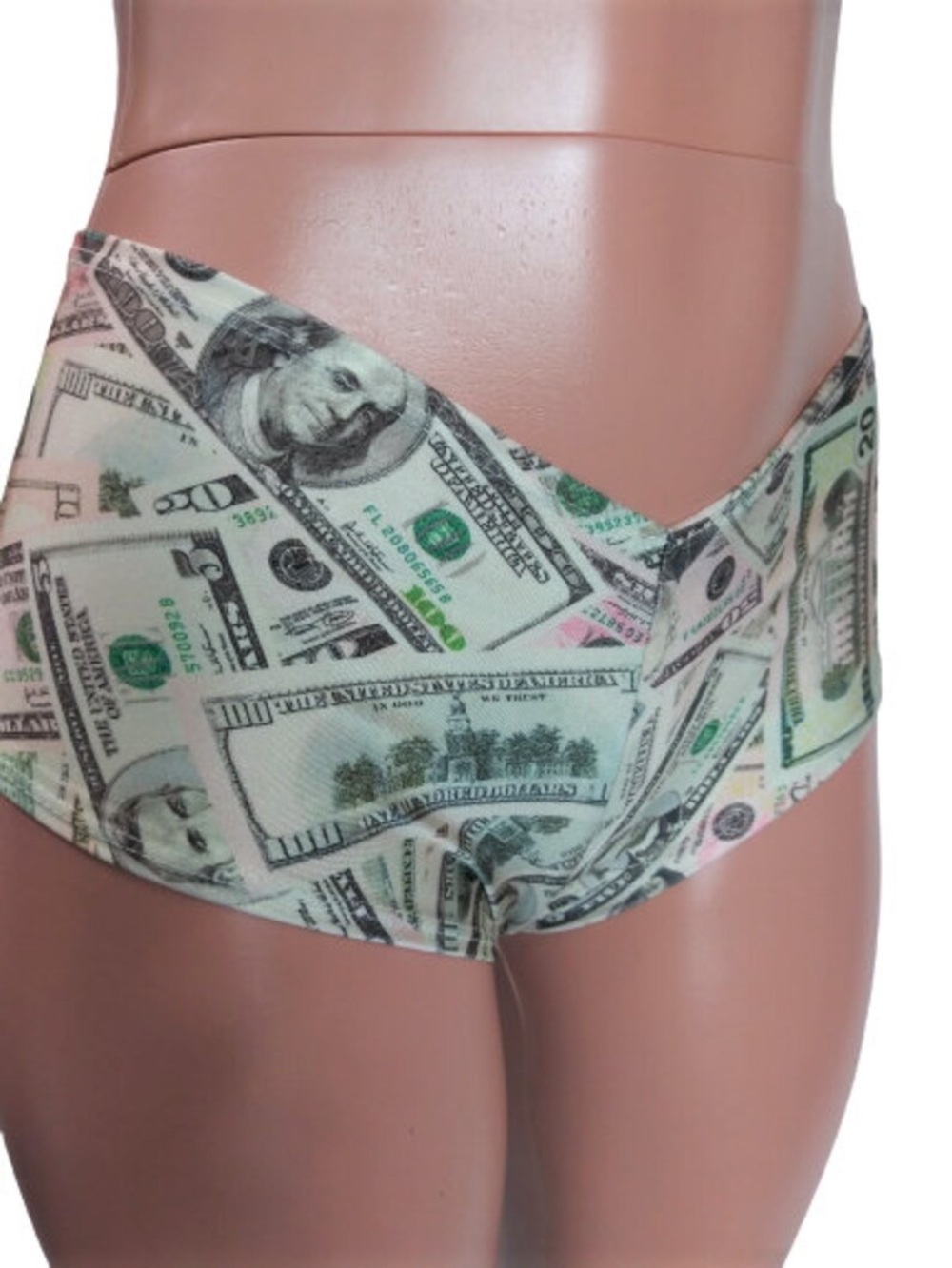 Money Dollar Print Sexy Cheeky Booty Shorts Rave Featival Pole Dance Spandex